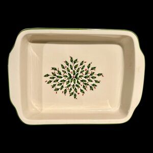 Vintage Lenox Holiday Holly Berry Christmas Casserole Pan Serving Dish